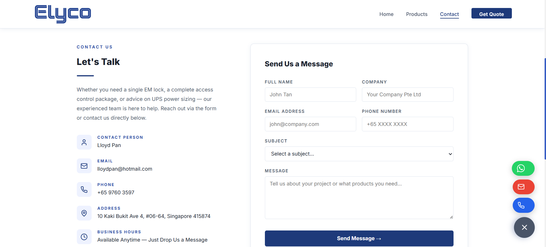 Elyco Website - Products Page